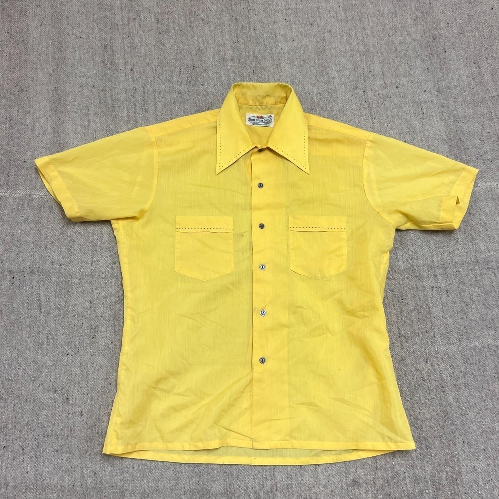 Vintage Fruit Of The Loom Button Up Shirt Mens Medium Yellow 1970s
